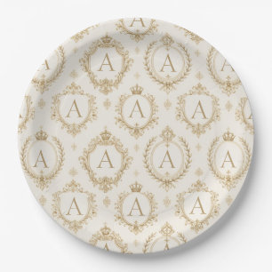 Custom Monogram Gold Royal Baroque Luxury Paper Plate