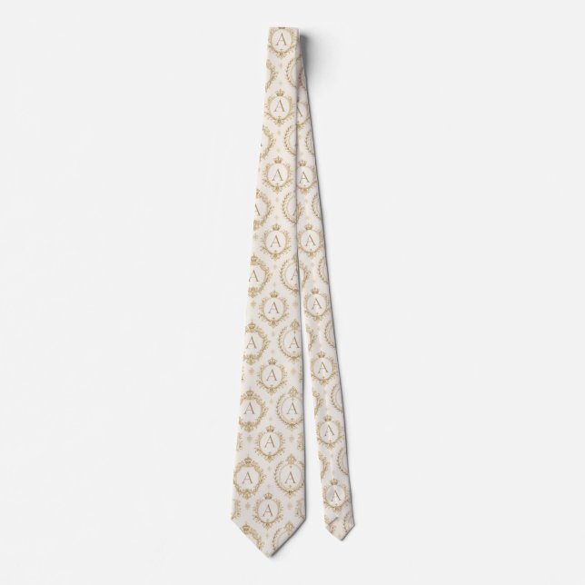 Custom Monogram Gold Royal Baroque Luxury Tie (Front)