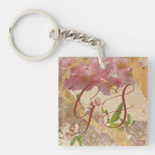 Custom Monogram Gold Shimmer Floral Decoupage Key Ring