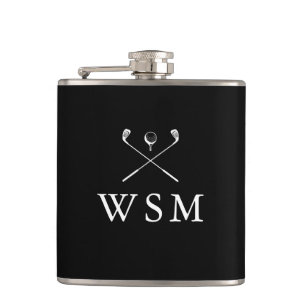 Custom Monogram Golf Clubs Black And White Hip Flask