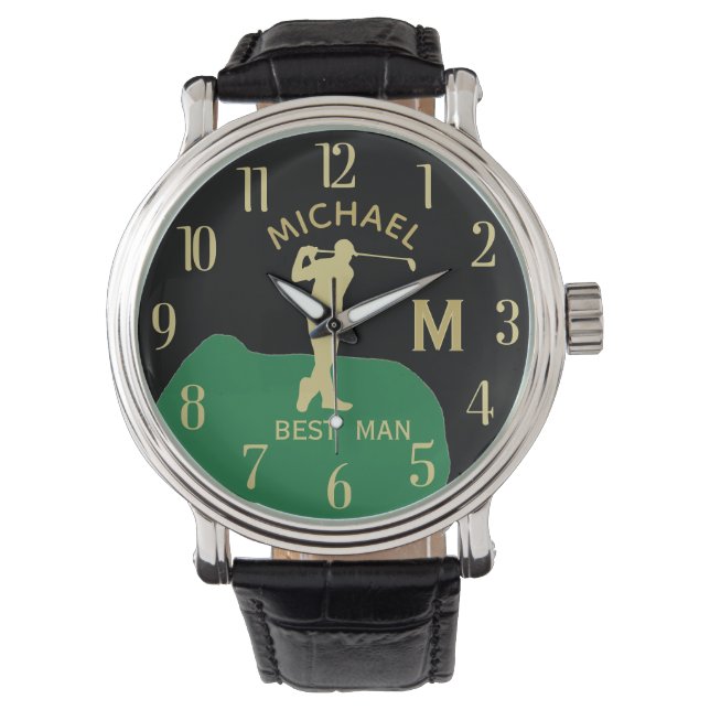 Custom Monogram Golf Name Best Man Gfit Wedding  Watch (Front)