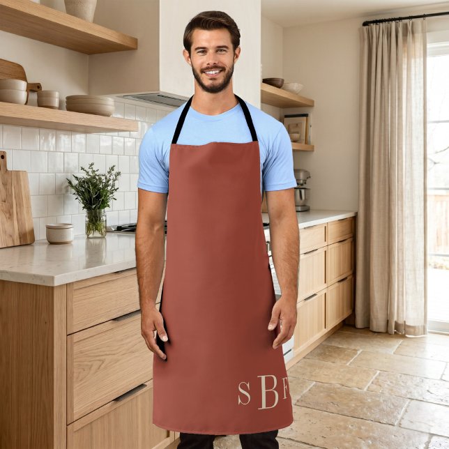 Custom Monogram Grandpa Kitchen Gift Apron (Monogram Terracotta Boho Mid Century Kitchen Gift Apron)