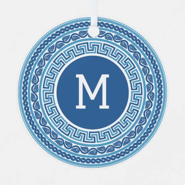 Custom Monogram Greek Pattern Metal Tree Decoration (Front)