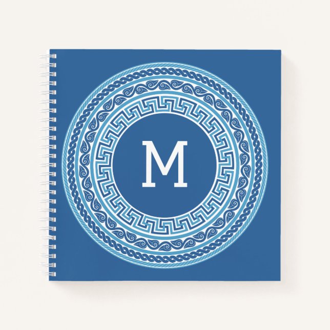Custom Monogram Greek Pattern Notebook (Front)