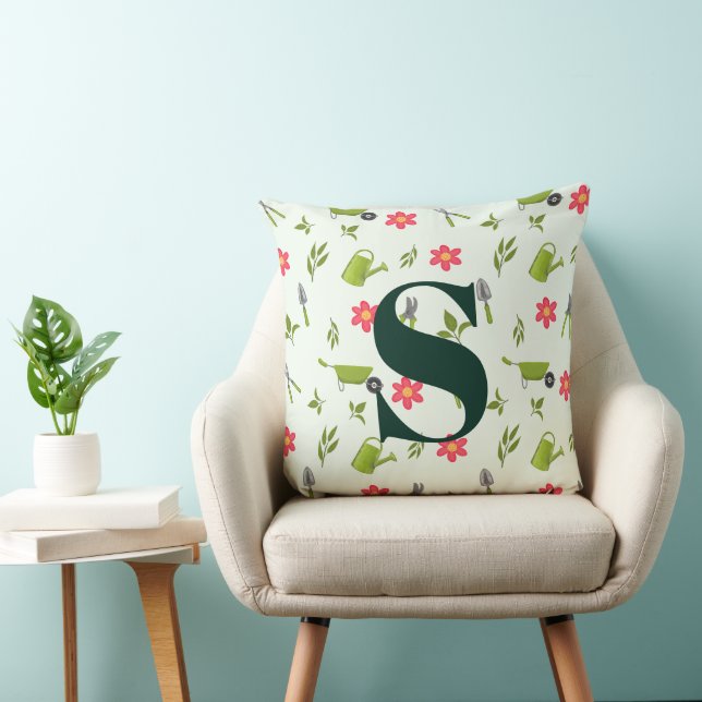 Custom Monogram Green Gardening Cushion (Chair)