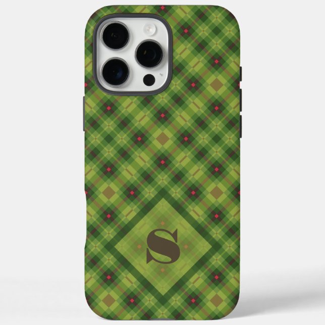 Custom Monogram Green Red Plaid Mod Case-Mate iPhone Case (Back)