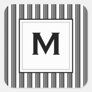 Custom Monogram Grey Black Stripes Sticker