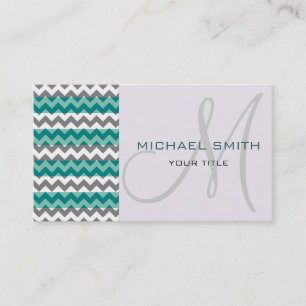 Custom Monogram Grey Mint Chevron Zigzag Pattern Business Card