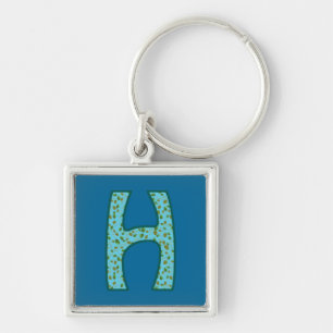 Custom Monogram H Keychain, Seed Pods Pattern Key Ring
