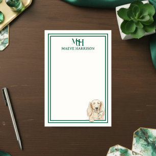 Custom Monogram Hand Drawn Dachshund Reading Post-it Notes