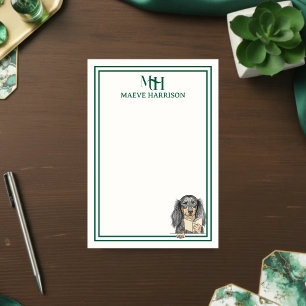 Custom Monogram Hand Drawn Dachshund Reading Post-it Notes
