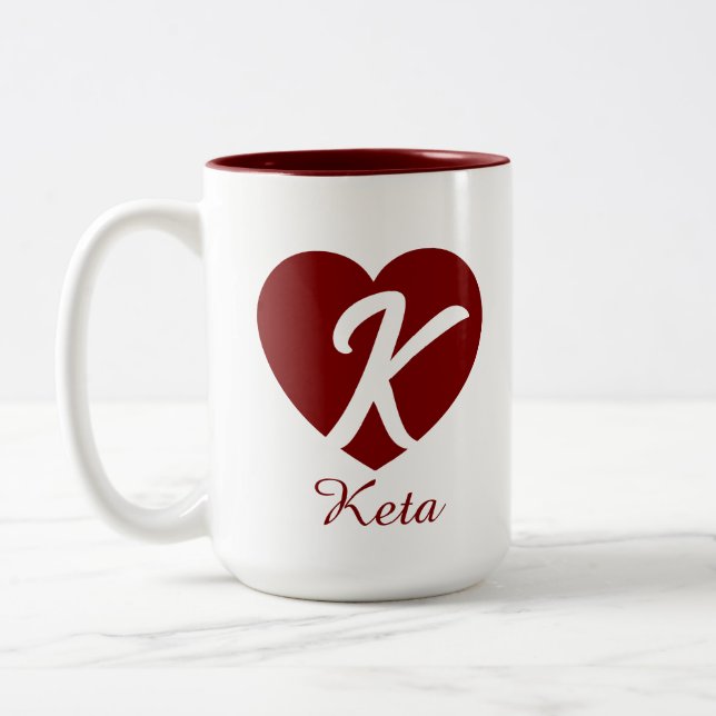 Custom Monogram Heart Initial Name Coffee Mug (Left)
