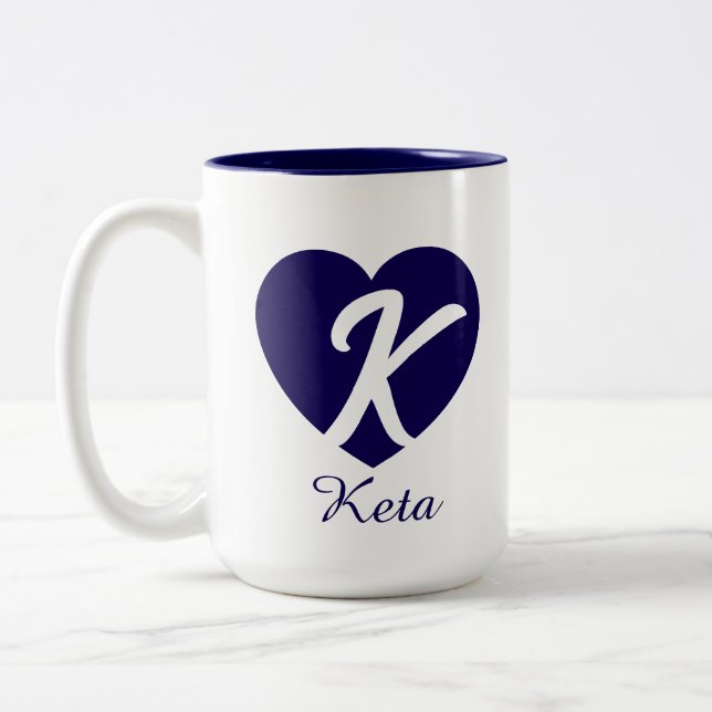 Custom Monogram Heart Initial Name Coffee Mug (Left)