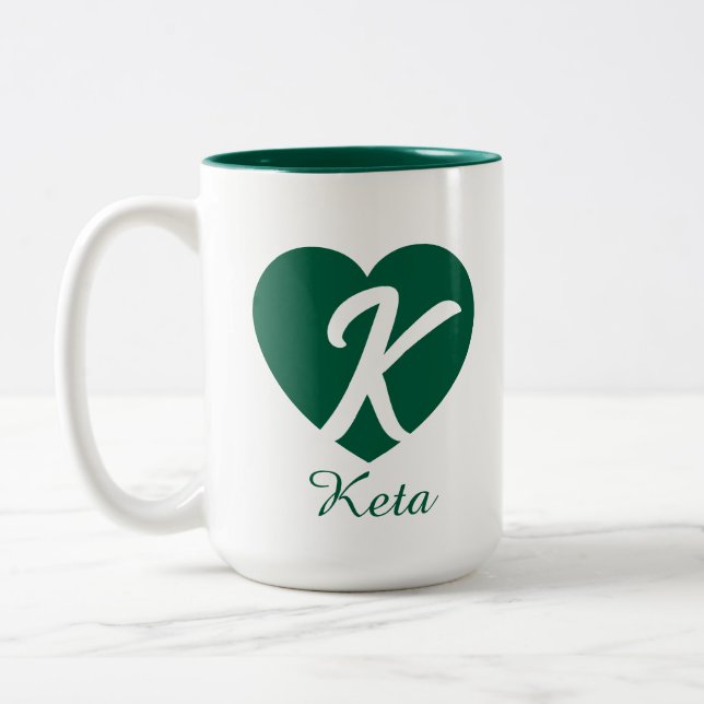 Custom Monogram Heart Initial Name Coffee Mug (Left)