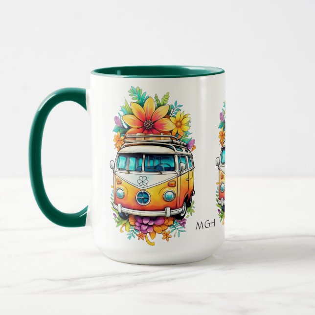 Custom Monogram Hippie Van Mug (Left)