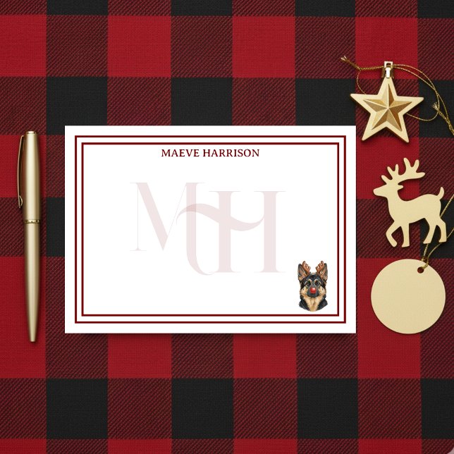 Custom Monogram Holiday German Shepherd Reindeer Post-it Notes (Gift custom holiday stationery to the dog lover in your life! )