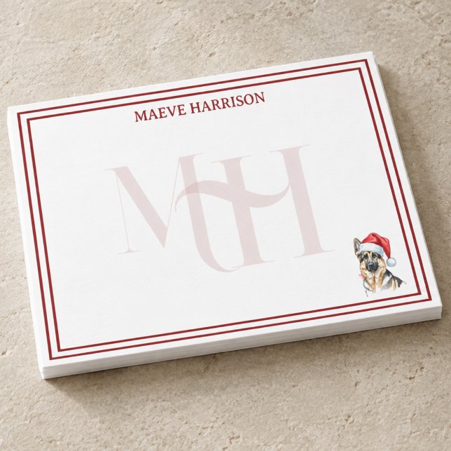 Custom Monogram Holiday German Shepherd Santa Hat Post-it Notes (Custom Monogram Holiday German Shepherd Santa Hat Post-it Notes)
