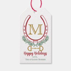 Custom Monogram Holiday Horse Shoe Gift Tags