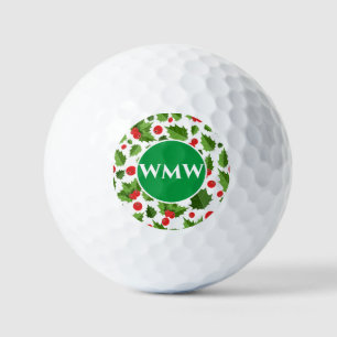 Custom Monogram Holly Leaves Golf Ball