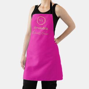 Custom Monogram Hot Pink Gold Business Apron