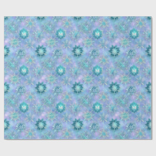 Custom Monogram Icy Blue & Teal Winter Snowflake Wrapping Paper