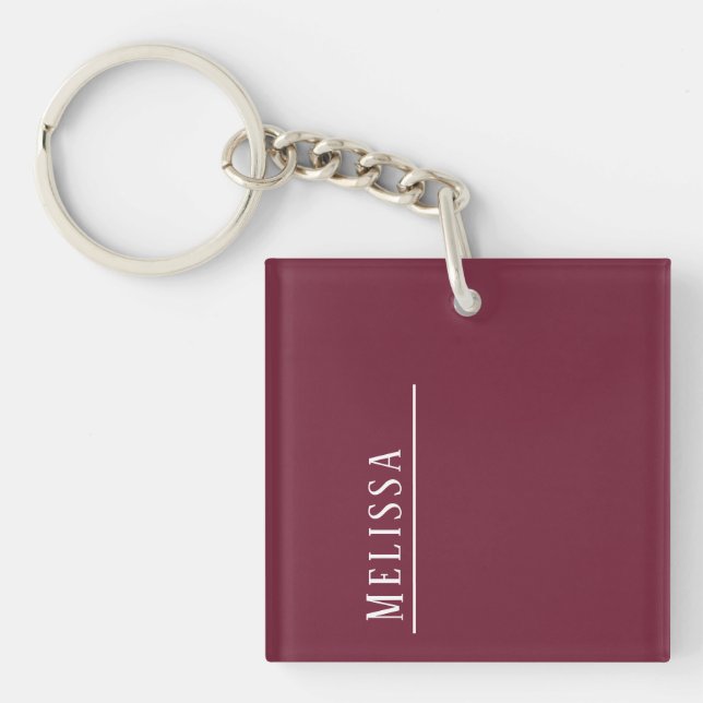 Custom monogram in burgundy, acrylic key ring (Front)