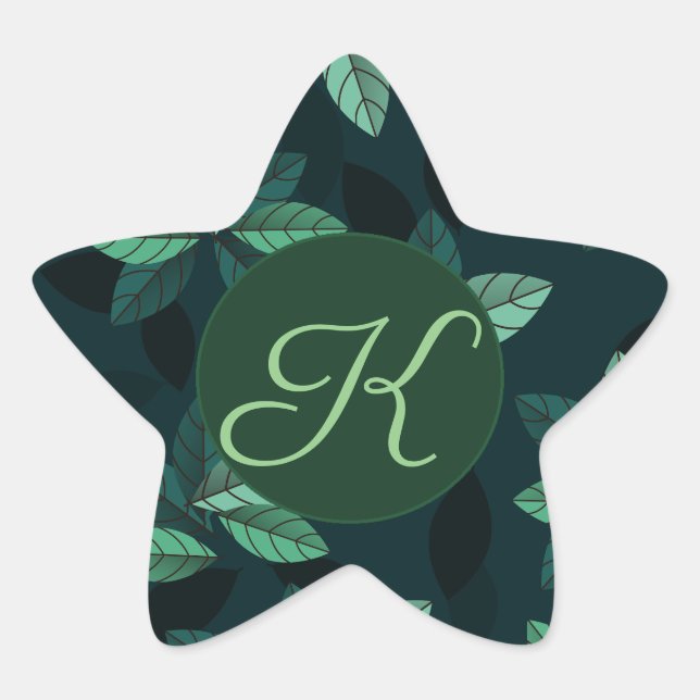 CUSTOM Monogram inital Star sticker with leaves (Front)