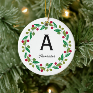 Custom Monogram initial - Christmas  Ceramic Tree Decoration