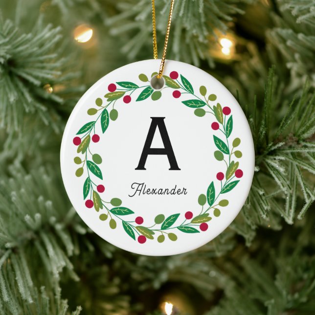 Custom Monogram initial - Christmas  Ceramic Tree Decoration (Tree)