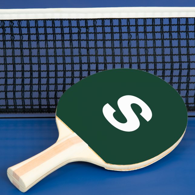 Custom Monogram Initial Dark Green Ping Pong Paddle (Insitu)