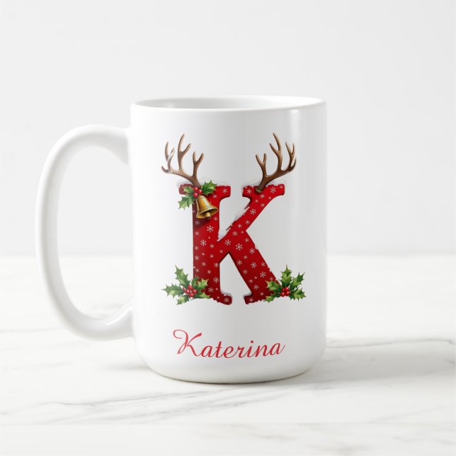 Custom Monogram initial K merry Christmas  Coffee Mug (Left)