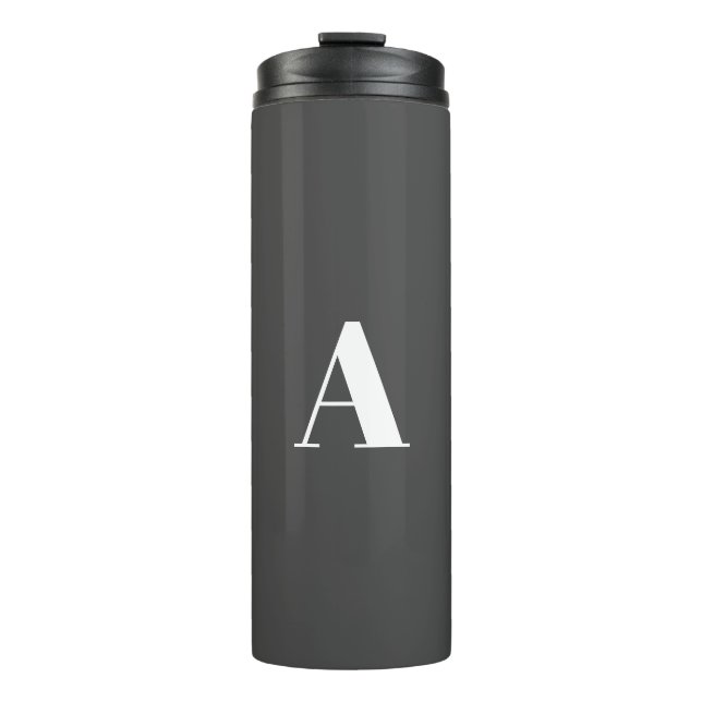 Custom monogram initial letter charcoal grey white thermal tumbler (Front)