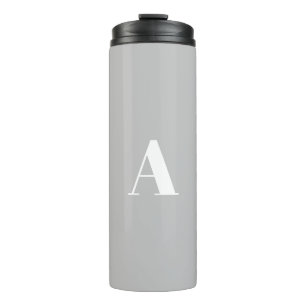 Custom monogram initial letter light grey white thermal tumbler