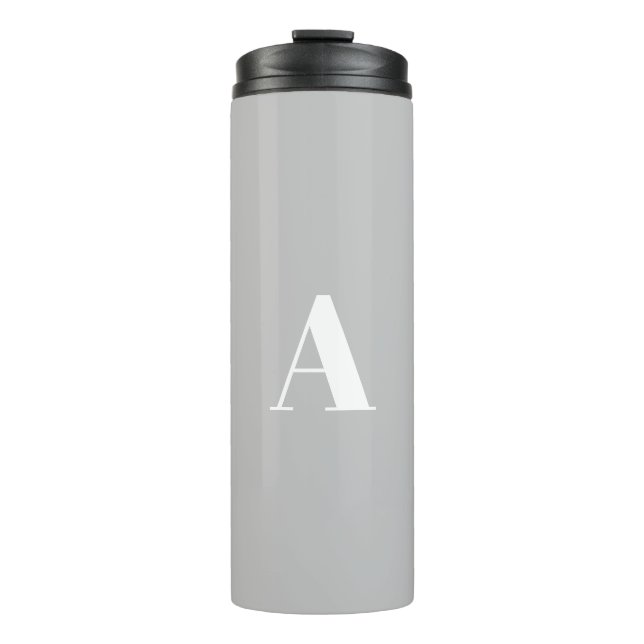 Custom monogram initial letter light grey white thermal tumbler (Front)