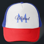 Custom Monogram Initial Letter Name Template Trucker Hat<br><div class="desc">Custom Monogram Initial Letter Name Template Elegant Trendy Navy Blue Trucker Hat.</div>
