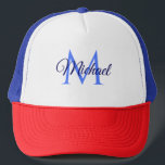 Custom Monogram Initial Letter Name Template Trucker Hat<br><div class="desc">Custom Monogram Initial Letter Name Template Elegant Trendy Navy Blue Trucker Hat.</div>
