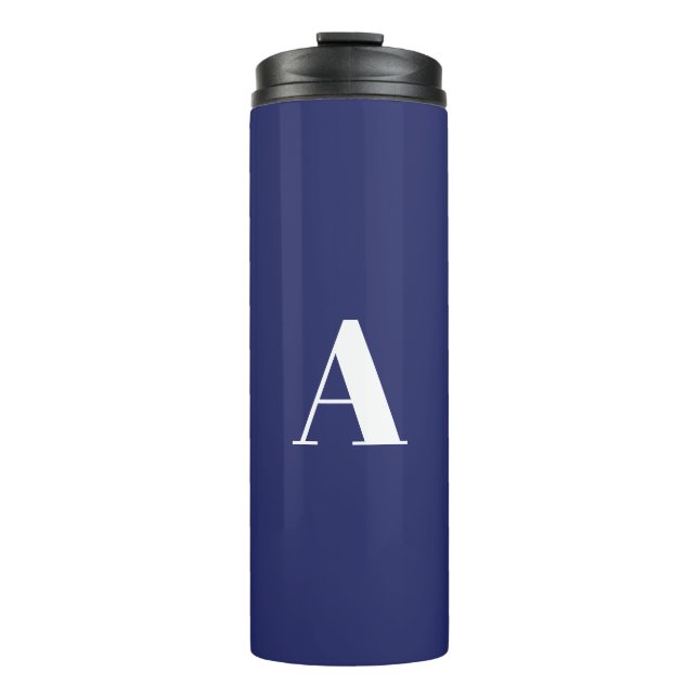 Custom monogram initial letter navy blue white thermal tumbler (Front)