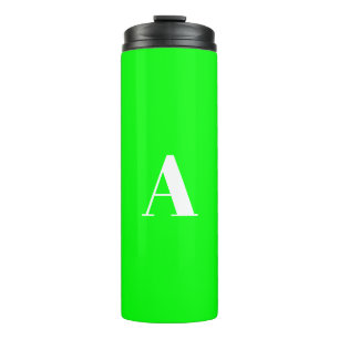 Custom monogram initial letter neon green screen thermal tumbler