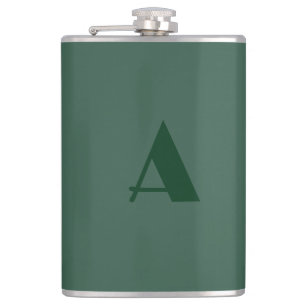 Custom Monogram Initial Letter Plain Green Retro Hip Flask