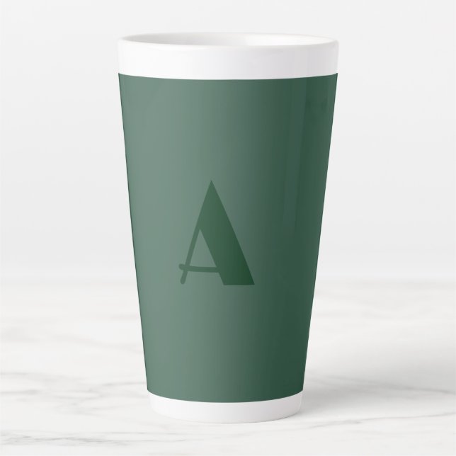Custom Monogram Initial Letter Plain Green Retro Latte Mug (Front)