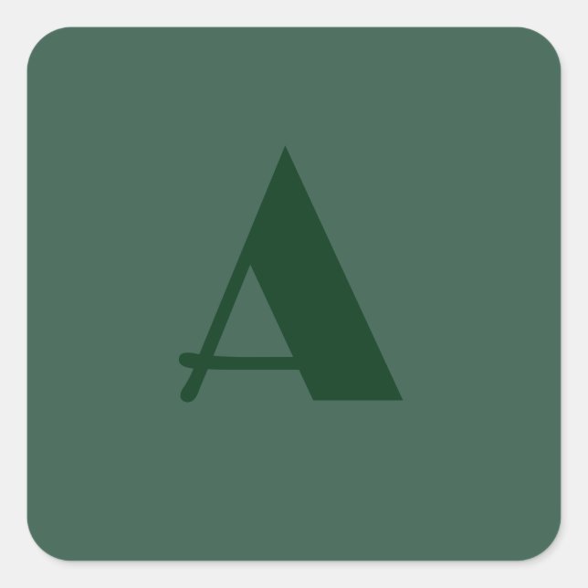 Custom Monogram Initial Letter Plain Green Retro Square Sticker (Front)
