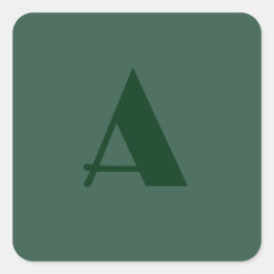 Custom Monogram Initial Letter Plain Green Retro Square Sticker