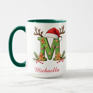 Custom Monogram initial M Santa merry Christmas  Mug