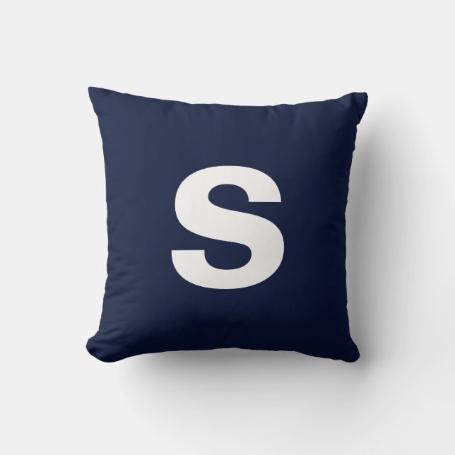 Custom Monogram Initial Midnight Navy Blue Cushion (Front)