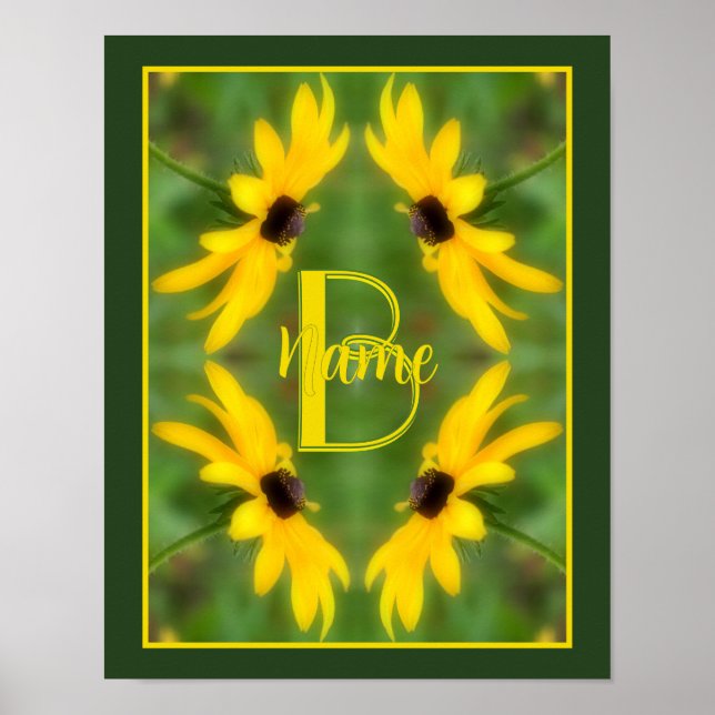 Custom Monogram Initial Name Black Eyed Susan Art Poster (Front)