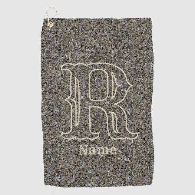 Custom Monogram Initial Name Brown Floral Golf Towel (Front)