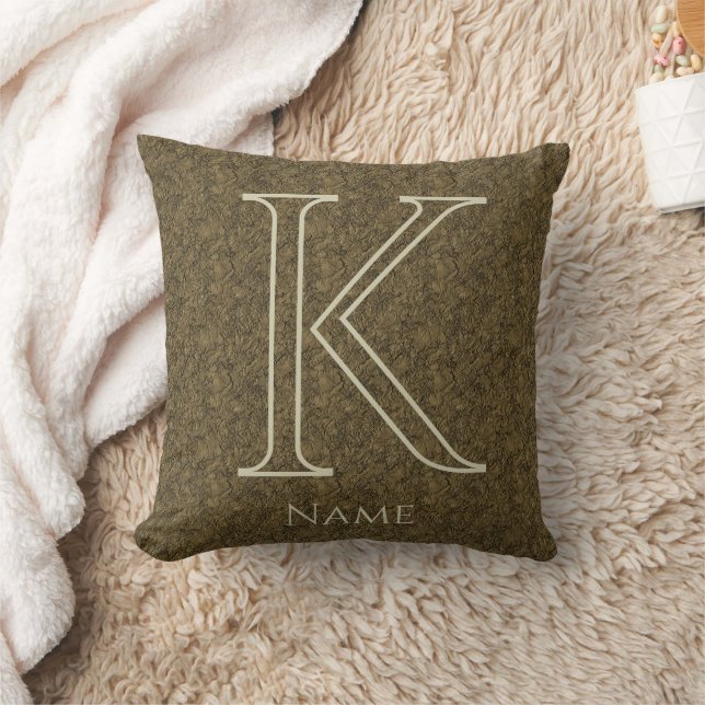 Custom Monogram Initial Name Brown Floral Leaf Cushion (Blanket)