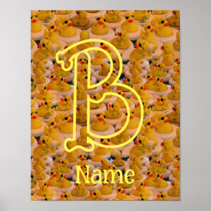 Custom Monogram Initial Name Cute Rubber Ducks Poster