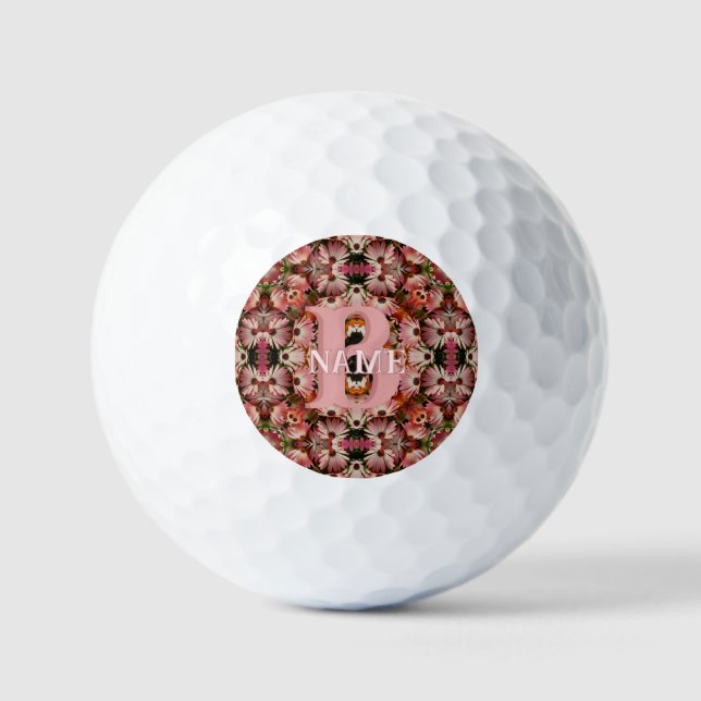 Custom Monogram Initial Name Daisy Floral Art Golf Balls (Front)