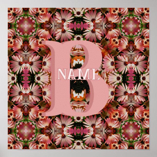 Custom Monogram Initial Name Daisy Floral Art Poster (Front)